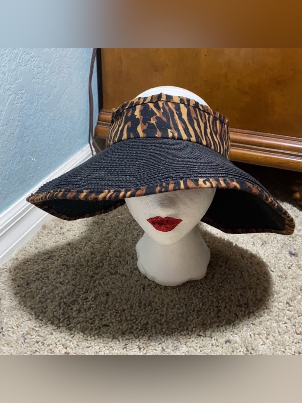Tahari Wide Brim Sun Visor Hat Animal Print